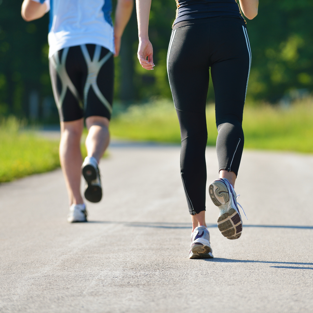 two people running